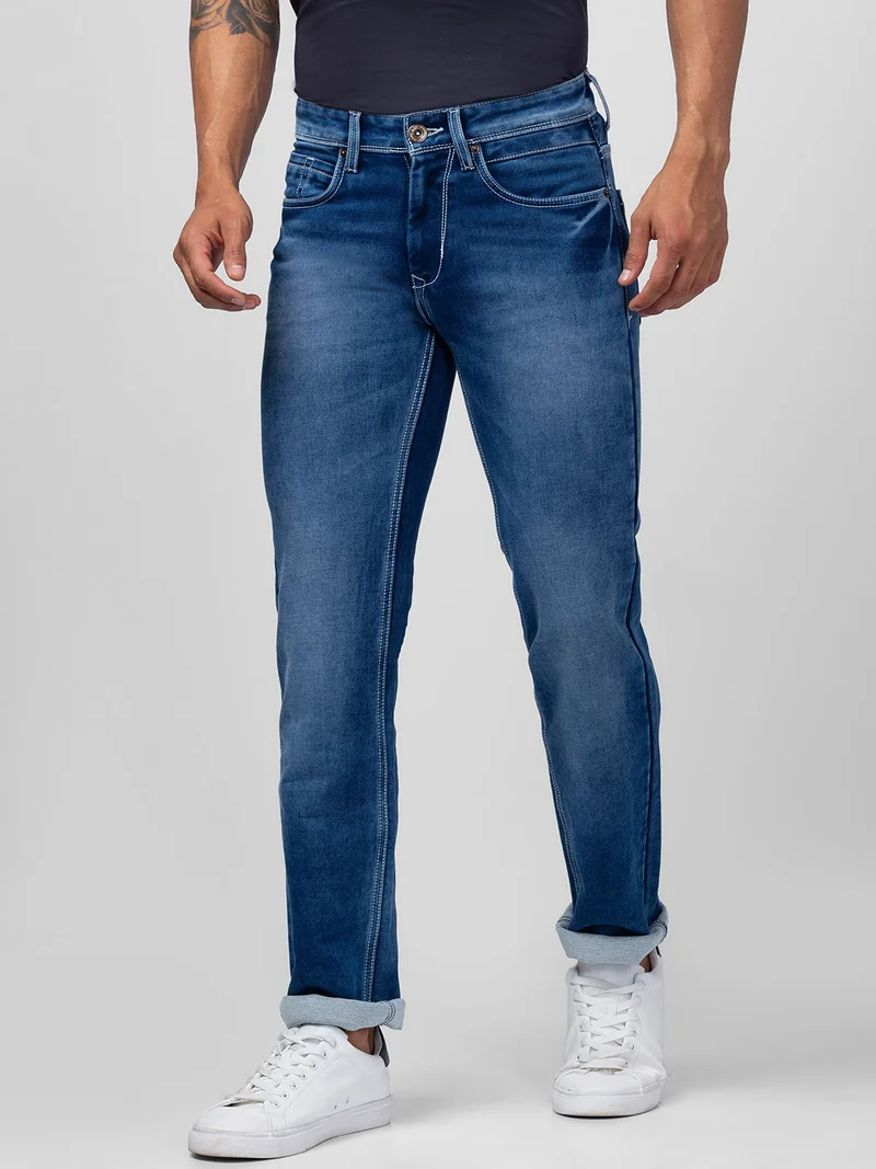 globus Globus Men Mid Blue Stretchable Mid-Rise Tapered Fit Jeans